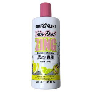 Soap & Glory The Real Zing Radiance Boosting Body Wash - Hydrating Body Wash with AHAs - Citrus Scented Moisturizing Body Wash for a Healthy Glow 500mL