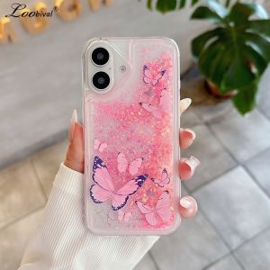 Glitter Quicksand Butterfly Luminous Case for iPhone 16 15 14 Pro Max Plus 12 13 11 X Xr Xs 7 8 Bling Shockproof Soft TPU Cover