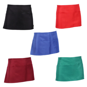 Professional Waist Apron With 3 Utility Pocket Stainproof Polyester Half Apron For Kitchen Staff