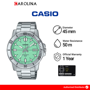 Jam Tangan Pria Casio Sporty MTP-VD01D-3E1 Green Dial Silver Stainless Steel Band