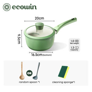 ecowin 18/20cm Ceramic Rock Non Stick Milk Pot Baby Food Pot with Baby Spoon for Induction Cooker (NO PFAS PTFE PFOA)
