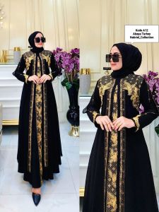 Baju Gamis Abaya Turkey Hitam Premium Dewasa / Fashion Muslim Remaja Terbaru - Kode A12
