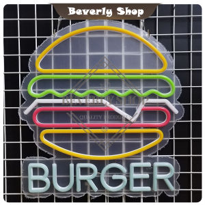 BURGER ขนาด 37 x 32 x 2 cm ป้ายไฟนีออน หน้าร้าน ป้ายไฟตัวอักษร ตกแต่งหน้าร้าน สร้างความโดดเด่นให้ร้านคุณ