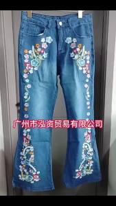 G7 Cross-Border AliExpress European and American Womens Jeans Fashion Trend Embroidered Pants Heavy Embroidery Slim Fit Flared Pants 7/7