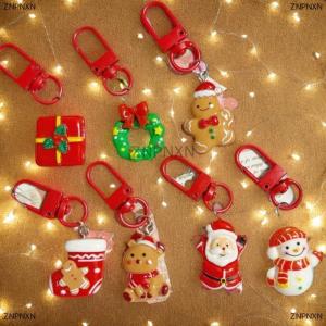 [COD] ZNPNXN 2 5 10Pcs Cute Cartoon Elk Santa Wreath Snowman Resin Keychain Charms Bag Pendant Christmas Party Ornaments Friend Gifts