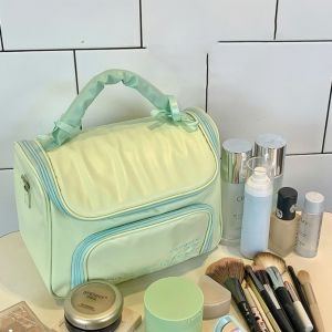 PTK52 PU Leather Womens Makeup Bag Waterproof Ballet Style Bowknot Cosmetic Bag Multi-functional Handbag Large Capacity Toiletry Ba Travel