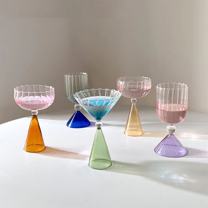 ANGY Ripple Style Colorful Glass Ice Cream Cup Irregular Shape Gradient