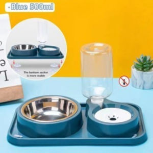 2 in1 Water and Food Bowl Set Detachable Stainless Steel Bowl No-Spill for Cats and Dogs Feeder