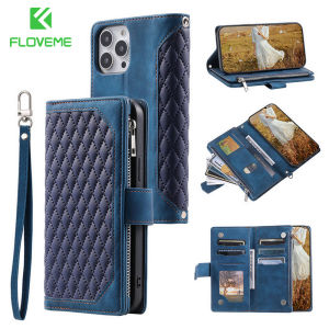 FLOVEME Leather Multi Card Slot Phone Case For OPPO Realme C35 C21 C11 8 Pro Zipper Flip Wallet With Strap Shockproof Back Cover For OPPO A94 93 A74 A73 A72 A54 A53 A52 A9 A5