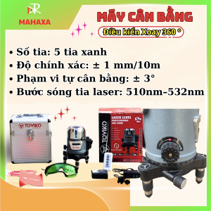Máy cân bằng laser 5 tia xanh Toviko - Điều kiển quay 360 độ - Dùng máy cân bằng ngoài trời nắng