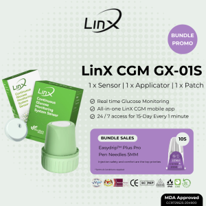 LinX CGM System Sensor GX-01S bundle Pen Needle 5MM | Continuous Glucose Monitor | Wearable Glucose Tracking Device 15-Day MDA MCMC CE