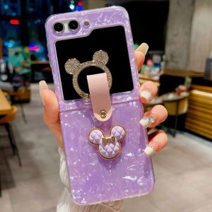 Hoce 3D Mickey hình Vòng vỏ điện thoại cho Samsung Galaxy Z lật 7 lật 6 lật 5 lật 3 lật 4 lật 2 5g zfip4 zflip3 zflip5 zflip6 zflip7 lưng nhựa PC cứng với vỏ nhẫn đeo ngón tay mô hình bìa Ốp chống sốc