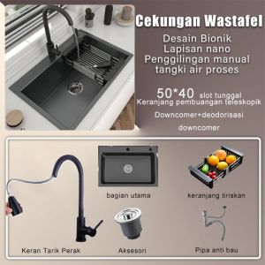SUS304 Wastafel Dapur Hitam Multifungsi Wastafel Dapur Stainless Steel Bak cuci piring Mewah Ketebalan 3.0mm