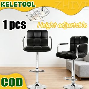 Black Bar Chair Bar Stool Modern PuLeather360°Swivel Adjustable Height Work Chair Reception Hotel With Backrest Handrest