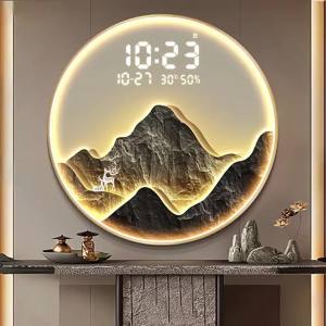 Digital Wall Clock For Bedroom Digital Wall Clock For Living Room Light Luxury Entrance Painting LED Light Digital Display Painting Living Room Circular Hanging Painting Creative Wall Lamp Digital Clocks Wall Moderm Luxury
