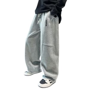 2026 New Spring Casual Kids Pants Black Elastic Waist Straight Leg Sweatpants for Boys Loose Pocket Children Trousers2026
