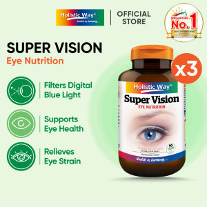 [Bundle of 3] Holistic Way Super Vision – Eye Nutrition for Vision Clarity Eye Strain Relief & Filters Blue Light — Vegan (90 Vegetarian Capsules per bottle)