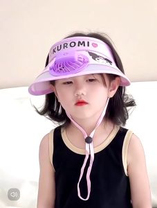 Quivlox Childrens Hollow Top Sunshade with Fan Cartoon Hat Boys Girls Outdoor Sunscreen Hat Big Brim Anti-Ultraviolet Childrens Hat