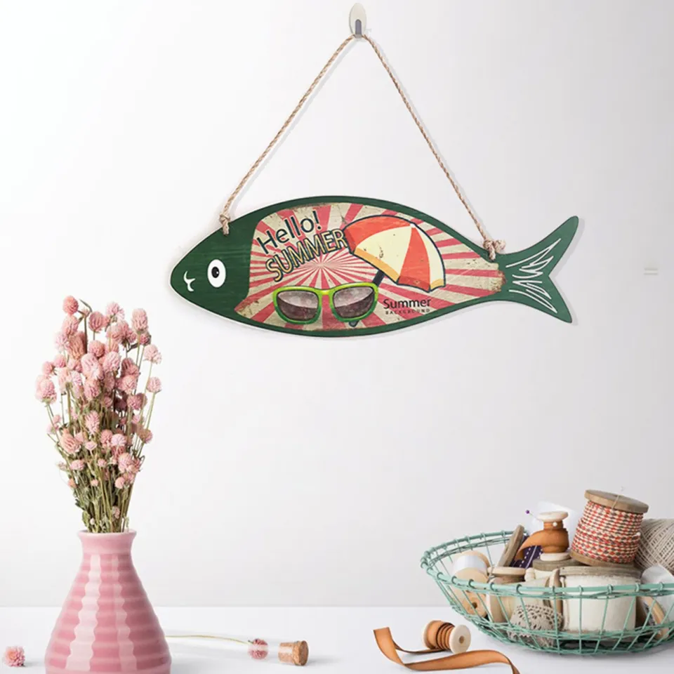 Wooden Fish Decor Hanging, Wood Fish Decorations For Wall, Rustic Nautical Fish  Decor For Beach Theme, Home Decoration Fish Sculpture Home Decor For L