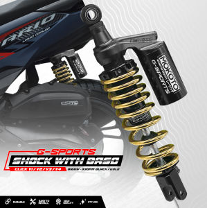 MOKOTO CLICK V1 V2 V3 V4 G-SPORTS REAR SHOCK GAS ABSORBER 330MM WITH BASO DESIGN 1PC GOLD / BLACK SERIES FOR MOTORCYCLE