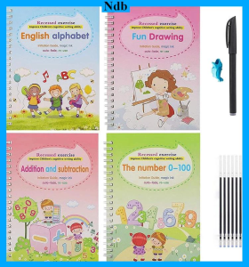 4 In 1 set Children Reusable Learning Writing Book Educational Magic Fun Early Learning English Numbers Drawing Mathematics Book Cute Puzzle Kids Book