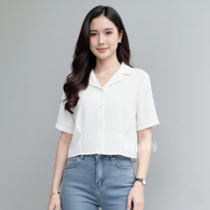 Key - 0132 Kem EASTER Crop Top Size XL Wolfis Premium / Kemeja Crop Wanita Wolfis Premium