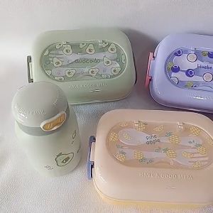 CuddleCove 2 IN 1 Kids Lunch Box Set with Water Bottle BPA Free Double Layer Cute Cartoon with Spoon for School
