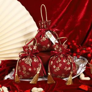 GONUUWGL SAKURA SAKURA กระเป๋าผ้าใบหูรูดรูปดอกไม้ แถบลายทาง จี้มุกห้อยคอ ถุงขนมแต่งงาน สง่างามเรียบหรู ถุงบรรจุเครื่องประดับ กระเป๋าถือมีพู่ห้อยรูปโบว์ดอกไม้ แต่งงานในงานแต่งงาน