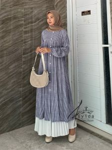 Dress Austi Full Kancing Aktif Bahan Rayon Premium Standar Jumbo Model Motif Terbaru