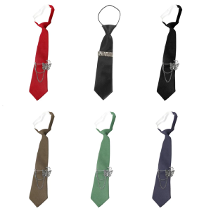 Punk Pre Tied Black Ties with Butterfly Metal Chain for Women Girls for Normal Shirt Or Blouse Pre Tied