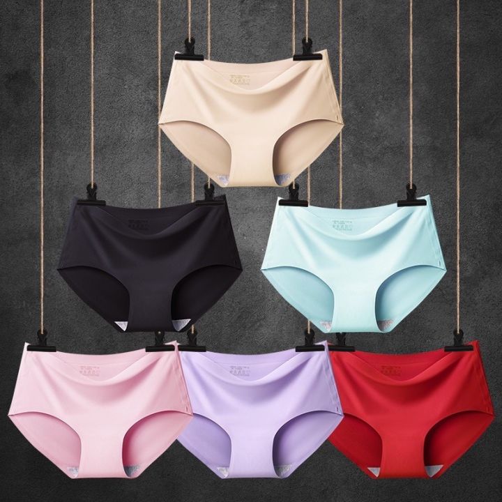 Poposy 6Pieces Ice Silk Panties Seamless Underwear Breathable Mid