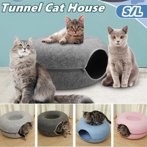 Donut Cat Tunnel Bed Interactive Play Toy  Indoor Round Donut Cat Tunnel Funny Cat Nest Pet Nest Round Felt Cat Tunnel Kitten Training House Removable Felt Cat Nest