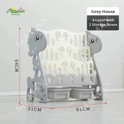 【Ready Stock】Cute Baby 4-tier Book Shelf with 2 Storage Boxes★Baby Blue/Dark Blue/Pink√Thicker & Sturdy√Books Organizer√Premium Quality√Seamless Splicing without Book Dropping√SG local seller