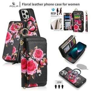 Magnetic Lanyard Leather Zipper Wallet Card Phone Case for iPhone 17 Air 16 15 Pro Max 14 Plus 13 12 11 XS XR X Flip Stand Cover2026
