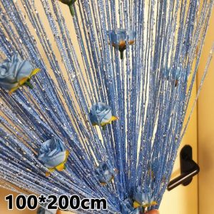 IFFINE Rose Flower Door Line Curtain 100x200cm Tassel Divider Curtains Hanging Vestibule String Curtains For Living Room