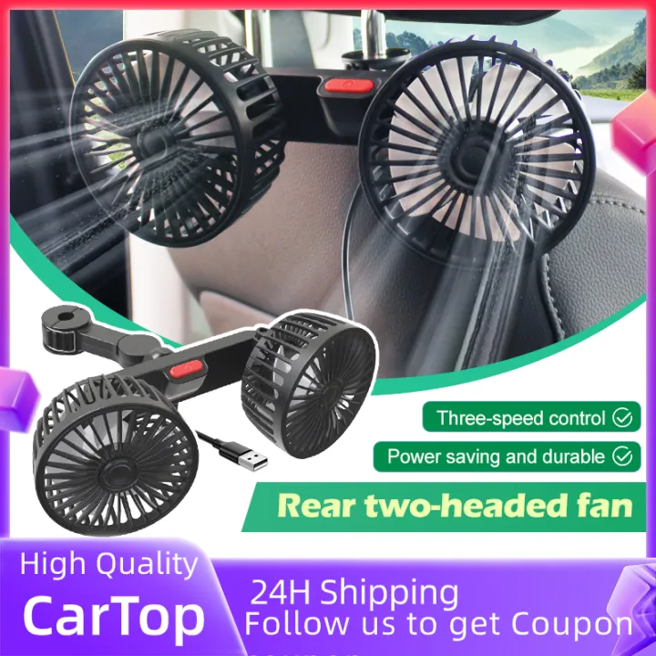 Universal Car Seat Rear Dual Head Fan Car Fan Double Head 360 Degrees ...