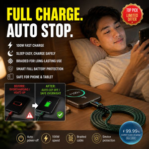 Smart Braided Data Cable Auto Power Cut Off Fast Charging Durable Nylon USB Charging Cord Type C Android iPhone Devices