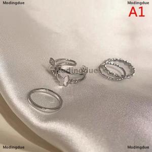 [COD] Modingdue 3Pcs 4Pcs Hip Hop Punk Open Adjustable Rings Set Womens Ring Butterfly Metal Finger Ring