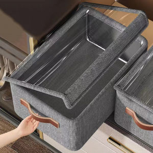 Transparent Storage Box with Lid Foldable Steel Frame Waterproof Clothes Organizer Wardrobe Drawer