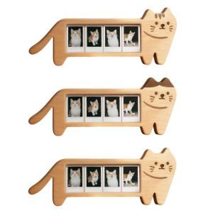 COOLSOOL Bằng gỗ Khung ảnh hình mèo Giữ được 4 bức ảnh Phim hoạt hình Khung ảnh kỷ niệm thú cưng Tự làm Hiển thị lưu trữ ảnh Dành cho trang trí nhà cửa