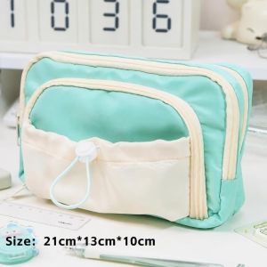 MUMU Large Capacity Pen Bag Zipper Five-Layer Pen Storage Bag Fashion Drawstring Pencil Box Student