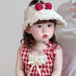 SI958 รักหัวใจ หมวกกันแดดเด็กฤดูร้อน การป้องกันแสงแดด โบว์น๊อต หมวกว่างเปล่าสำหรับเด็ก แฟชั่นสำหรับผู้หญิง ป้องกันรังสียูวี หมวกกันแดดเด็ก สาวๆ