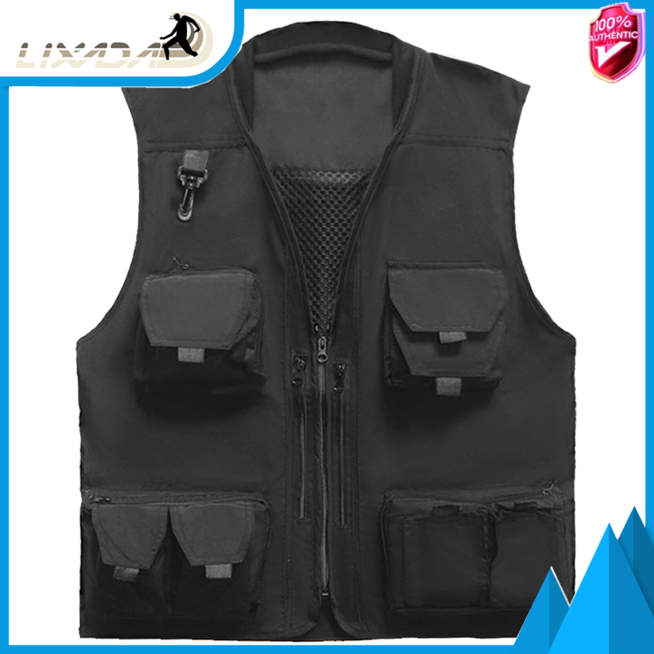 Men Fishing Jacket with Detachable Back Quick Drying Multi-Pocket Work Vest  Outdoor Summer Travel Photo Cargo Vest Jacket