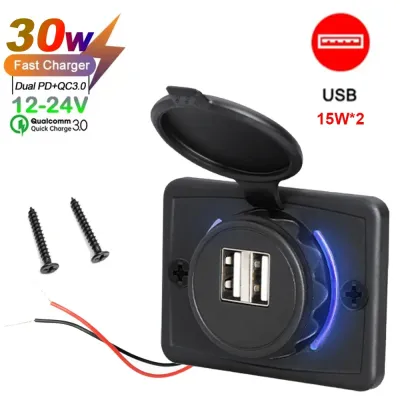 12V/24V QC3.0 USB PD sạc nhanh với bìa không thấm nước nhanh chóng Đèn Led sạc sạc USB có đèn cho ô tô THUYỀN xe buýt và rvs