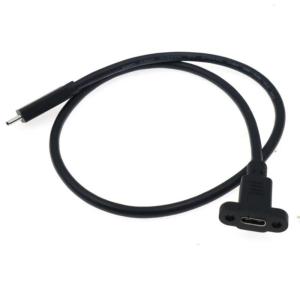 Type C Panel Mount Extension Cable with Fixing Ear Male to Female Charging Cord Wire Support USB 2.0 Data Transfer