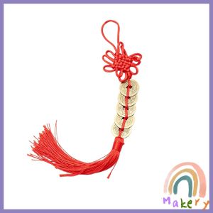 Makery Chinese Knot Door Hanging Ornament Chinese Style Hanging Pendant with Metal Coins for Home Door Car