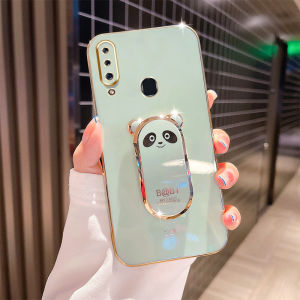 VRQR Precise Camera Phone Case For Samsung Galaxy A20S A10S M01S A30 A20 M10S With Luxury Plating Ice Shield Panda mobile phone holder