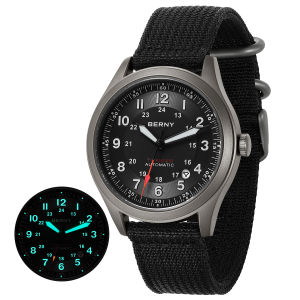 BERNY Titanium Automatic Mens Field Watches Date Sapphire Super Luminous Sports Easy Read Outdoor 10ATM Mechanical Watch