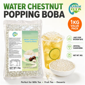 Water Chestnut Popping Boba 1KG Value Pack - Crystal Clear Bursting Pearls for Milk Tea & Desserts