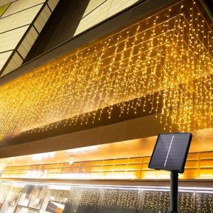 New 6.5M/10M Solar Icicle Lights Outdoor Waterproof Led Hari Raya Lights 8modes Curtain Lights For Ramadan Hari Raya Decoration
